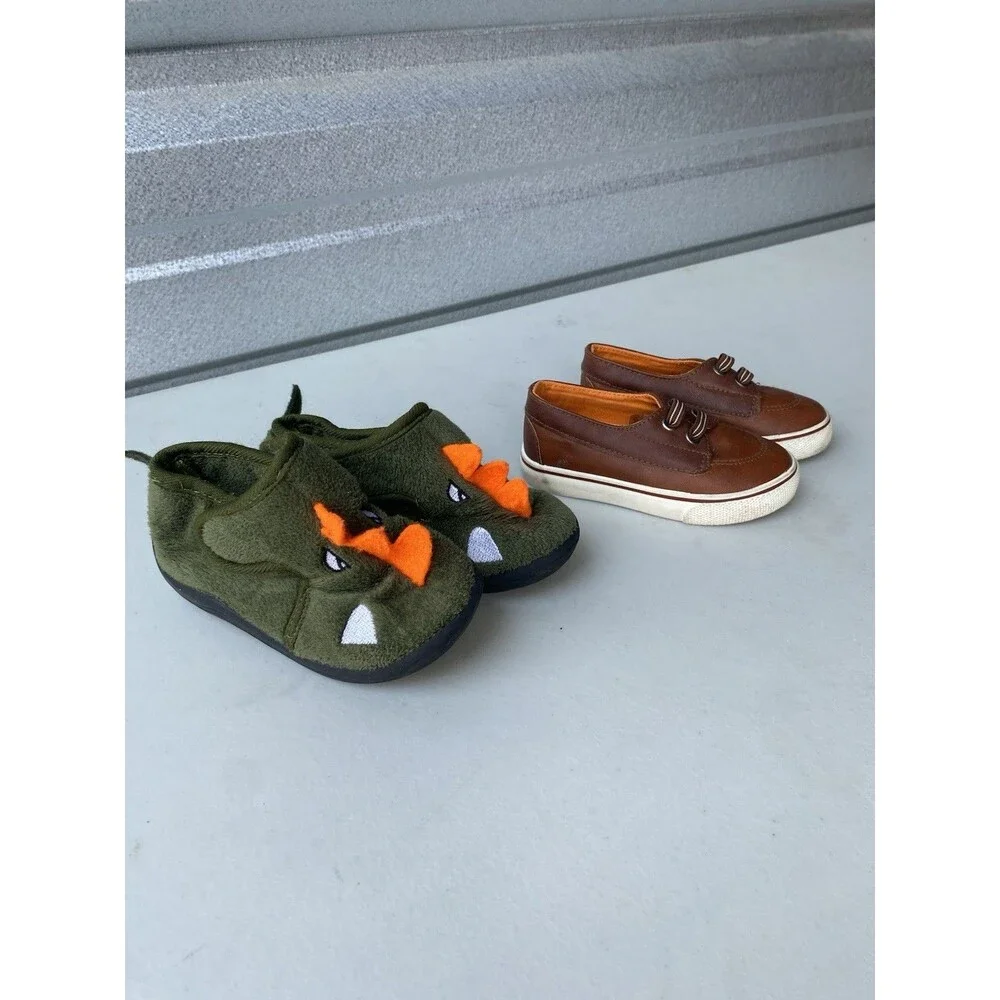 Toddler Boys Size 6 Shoe Lot Cat & Jack Brown Loafers Capelli New York Dinosaur